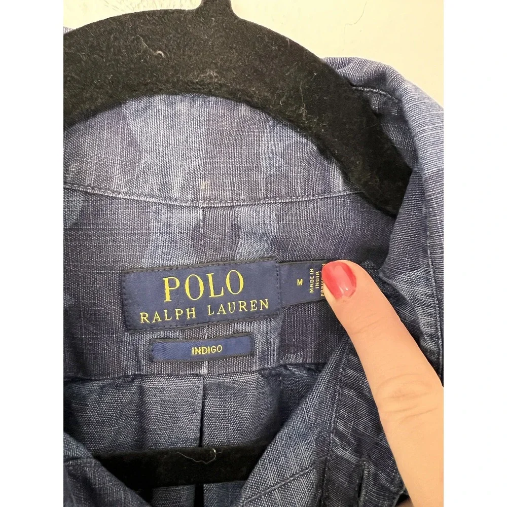 Polo Ralph Lauren Classic‎ Fit Indigo Cotton Chambray Camo Shirt Sz Medium